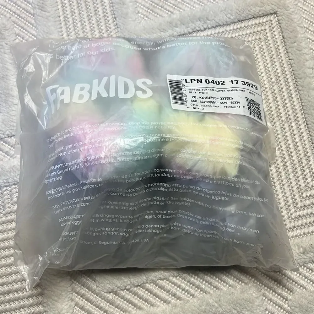 FAB KIDS - Fur Trim Slipper - Rainbow Gray